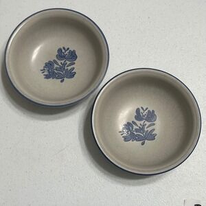 Pfaltzgraff Yorktowne Vintage USA Blue Floral Stoneware Soup Cereal Bowls Set 2